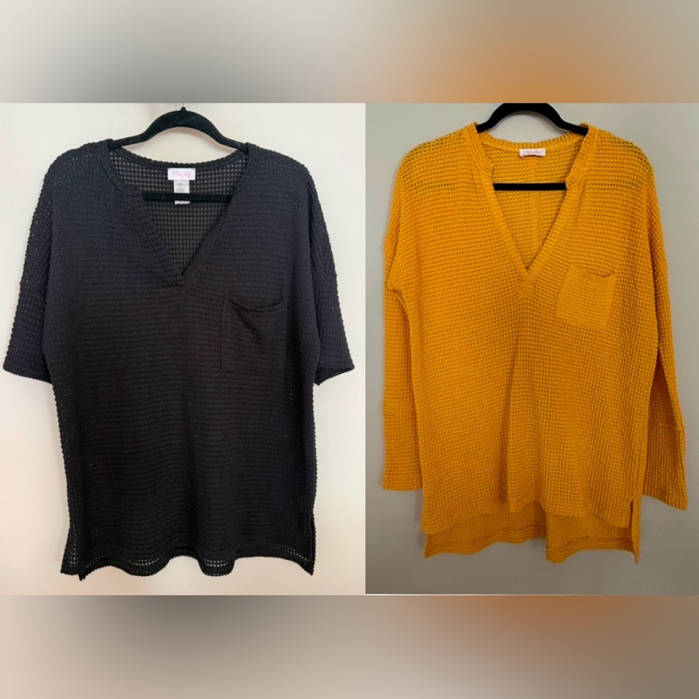 Pink Lilly Women’s Black & Mustard Yellow Blouse Bundle - Size Small